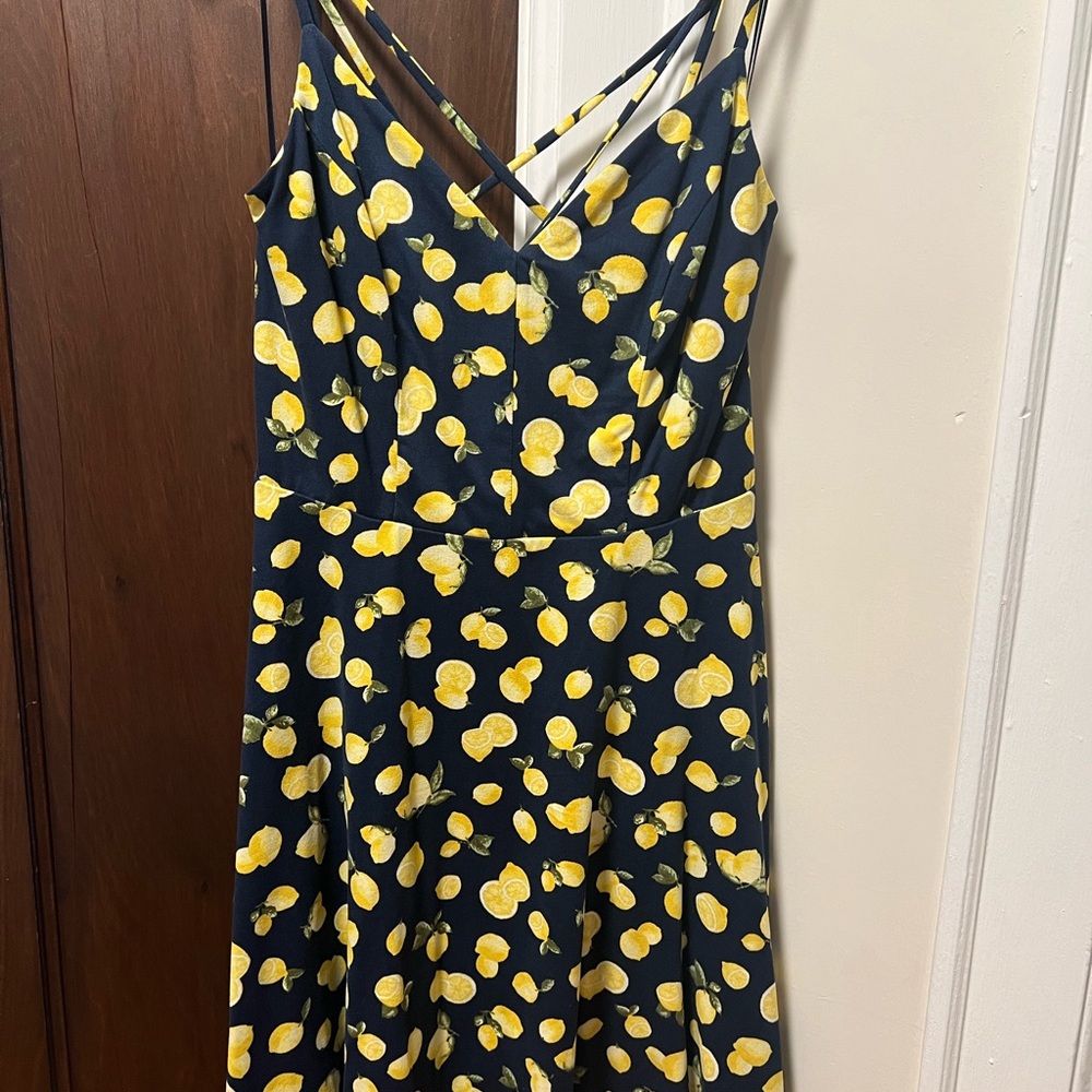 Nine Britton Lemon Print Mini Dress - Navy and Yellow